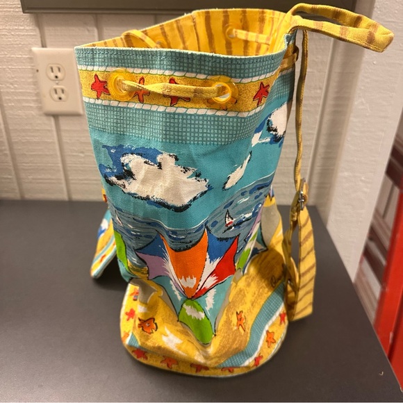 Anne Ormsby Canvas Beach Barrel Drawstring Bag Attached Makeup Zipper Pouch NICE - Picture 5 of 16